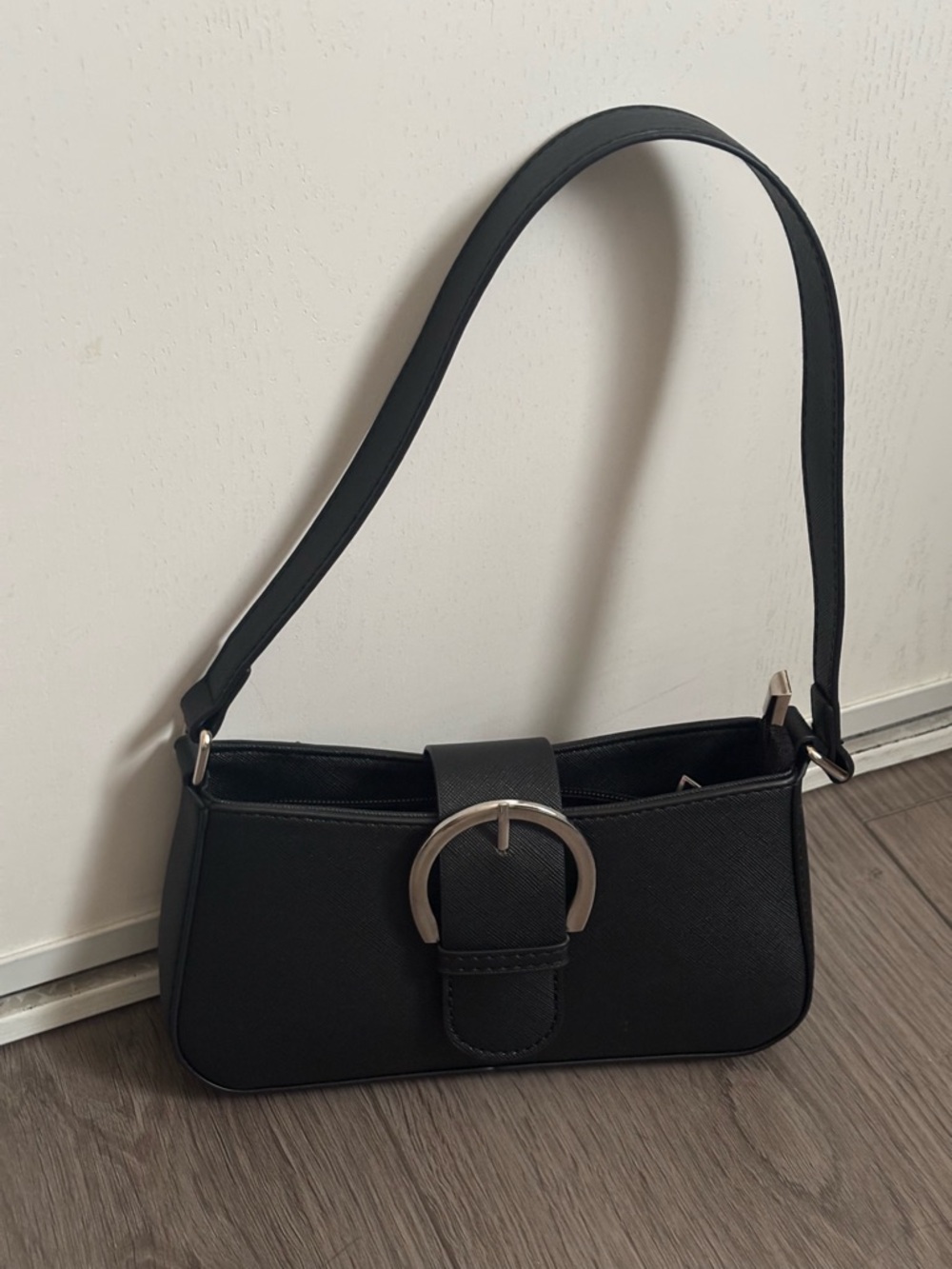 Black Shoulder Bag with Silver Buckle